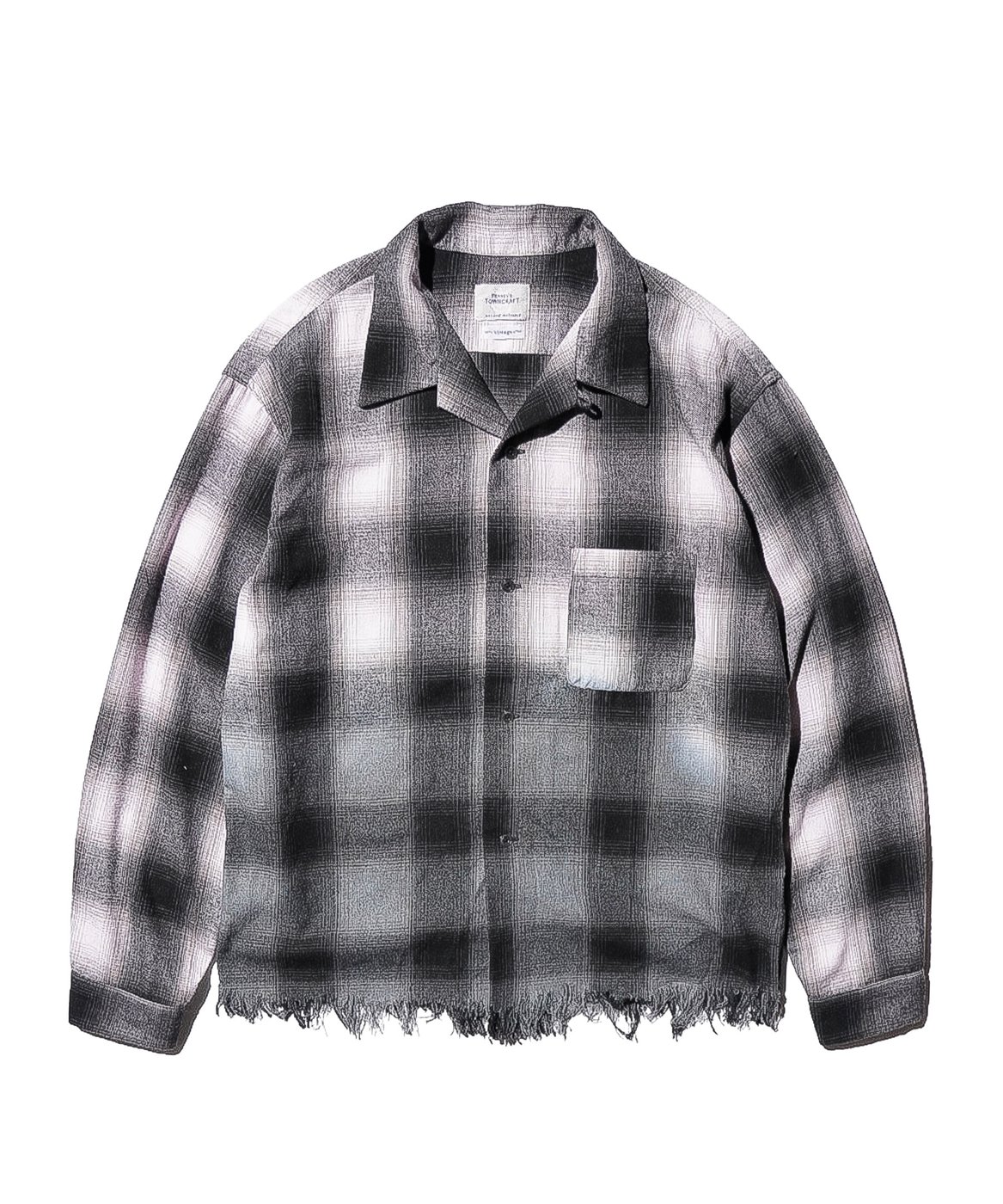 TOWNCRAFT ONE IN THE WORLD LOOP COLLAR BLACK-OMBRE FLANNEL SHIRT ループカラー ブラックオンブレ ネルシャツ 一点物 リメイク